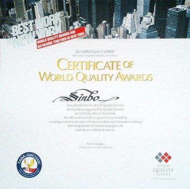 2013 Certificate Of World Quality Awards